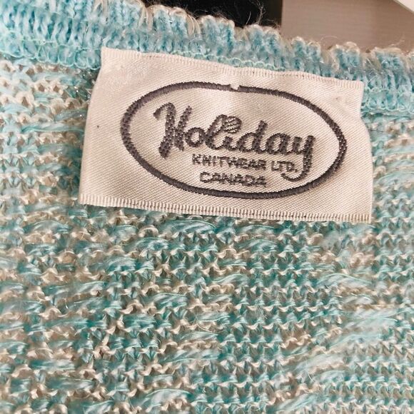 Holiday KNITWEAR Vintage Blue White Floral Knit Vneck Sweater‎ Sz S/M - Picture 8 of 9